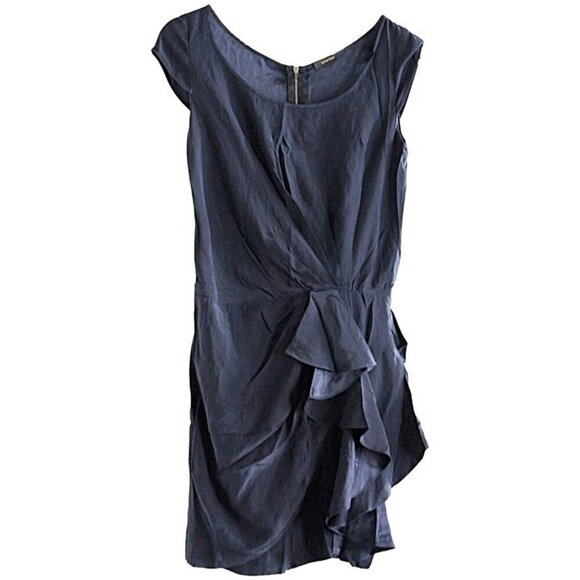 Cynthia Steffe -1980s - Reagan Era Style - Silk Charmeuse Ruffle Sheath Dress S - Picture 2 of 7